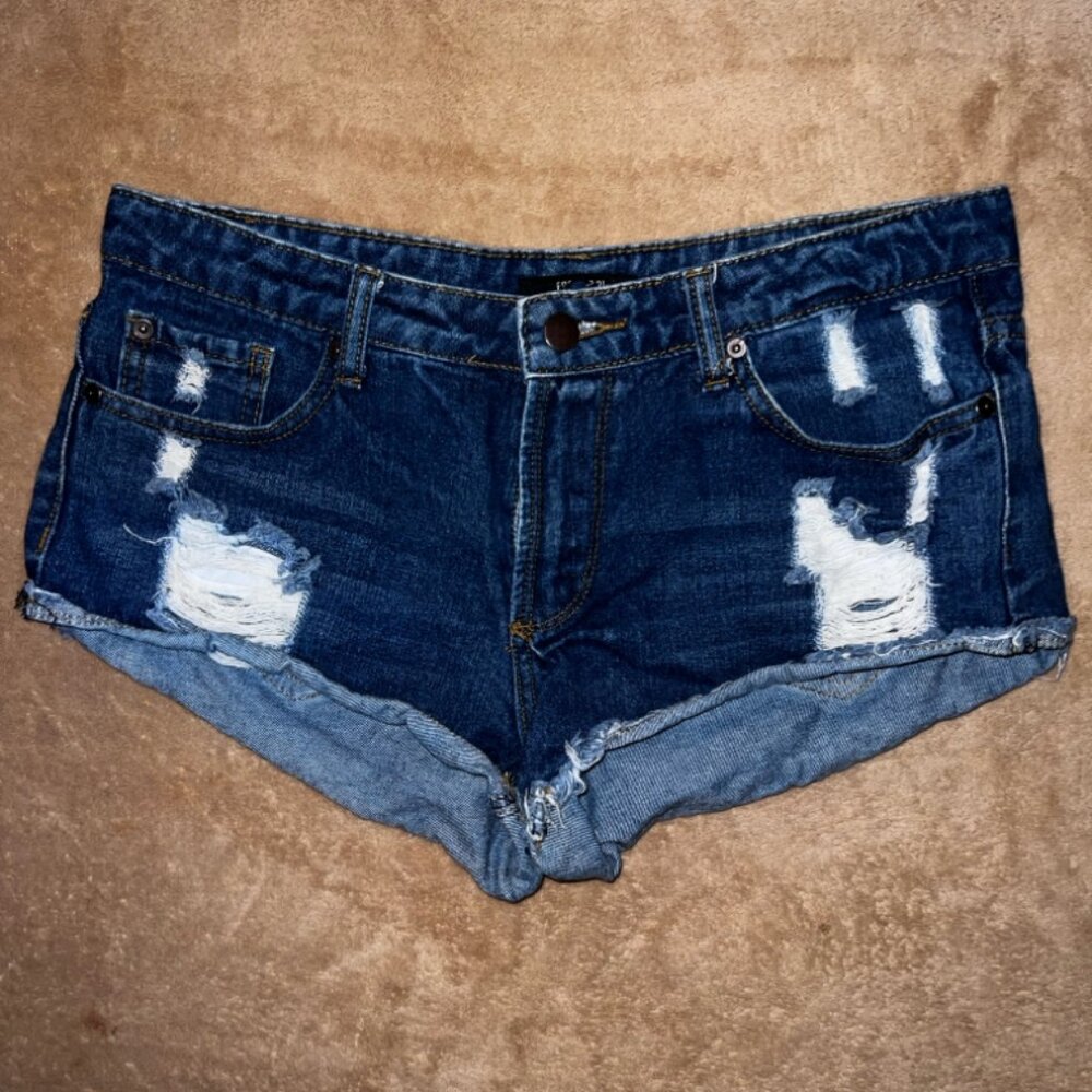 Rue 21 WomenSZ 5 Cut Off Denim Blue Jean Distressed Low Rise Frayed Shorts (O)